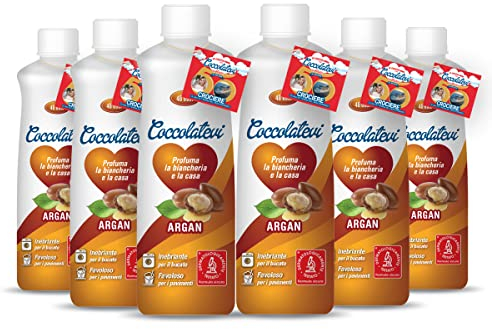 COCCOLATEVI Wäscheparfüm Argan, 6 Packungen à 300 ml, zur Verwendung als Wäscheduft, Haushaltsduft oder Bodenreiniger.