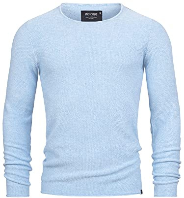 Indicode Herren Loakim Klassischer Strickpullover mit Rundhalsausschnitt | Pullover Herrenpullover Pulli meliert für Männer Blue Wave, L