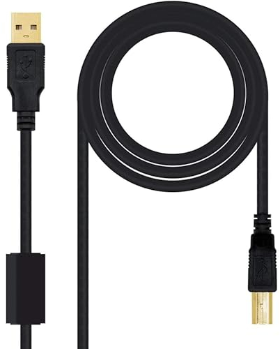 Cable USB 2.0 para impresora, ferrita, A/M-B/M, 2.0m, ideal para conexión de dispositivos y transferencia de datos rápida.
