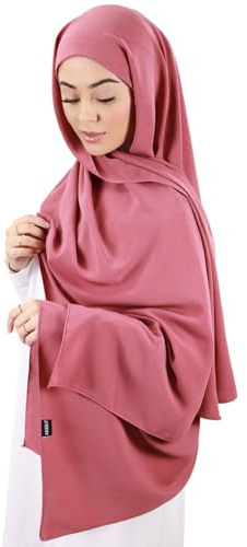 Hijab de seda de medina con gorro integrado Made in Turquía para mujer musulmana velada, color rosa, Talla única