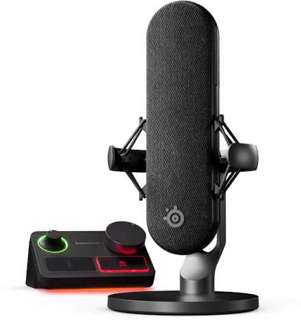 SteelSeries Alias Pro Kit — XLR Mic + Stream Mixer — 3x Bigger Capsule for Gaming, Streaming and Podcasting — USB/XLR Interface — Sonar Audio Software — Custom Controls — RGB — Single or Dual PC