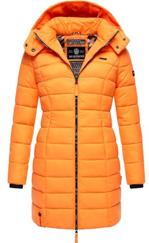 MARIKOO Damen langer Wintermantel warmer Steppmantel mit abnehmbarer Kapuze Abendsternchen Apricot Sorbet Gr. S