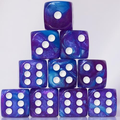 10 PC D6 dice 16mm Acrylic Dice Set for RPG MTG DND Dice Table Games and Board Games (Purple + Blue)