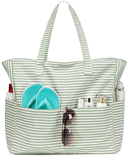 LEDAOU Große Strandtasche mit reißverschluss Damen Strandtuch Tote bag & Strandtuch Hausschuhe Wasserdicht Umhängetasche Tragetasche shopper sanddicht Pool Fitness Reisetasche familie