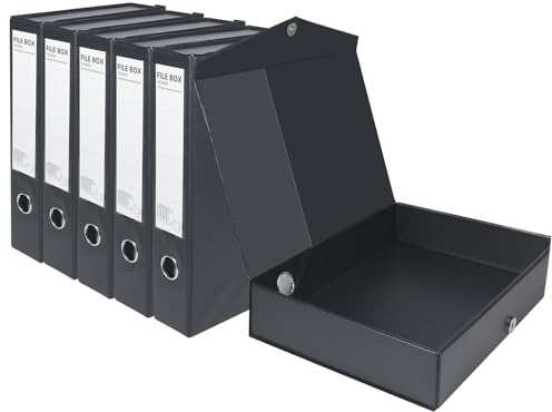 DONGLI A4 Archivbox(Schwarz,6 Stück) mit 6.5 cm Breit Rücken