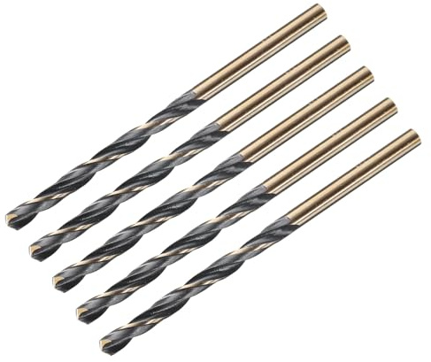QUARKZMAN Metallbohrer 3,8 mm, Spiralbohrer set Länge 75 mm, Gold Titanium & Schwarz Nitride beschichtetes bohrer HSS4341 mit 3,8 mm Geradem Schaft für Edelstahl Metall Holz, 5 Stück