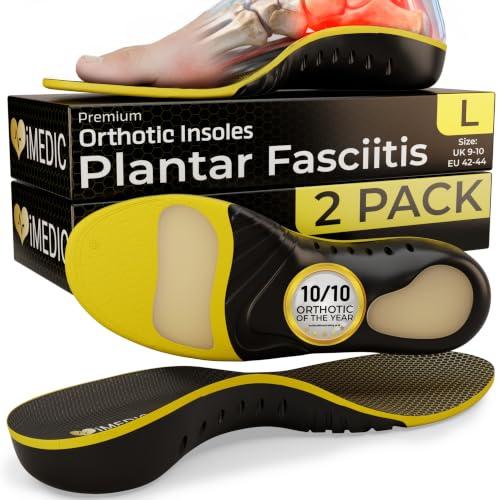 iMedic Orthotic Insoles for Plantar Fasciitis, Size L UK 9-10, 2 Pack | Arch Support Shoe Inserts for Everyday Footwear · Made for Men