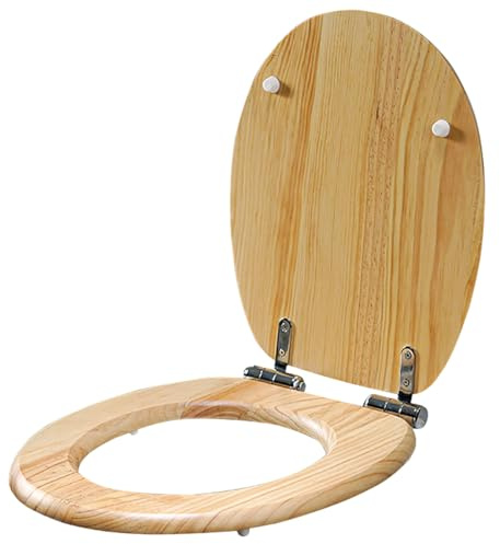 Toilettensitz weich geschlossen, Toilettensitz aus natürlichem Bambus, Absenkautomatik, Edelstahl, Schnellverschluss, länglich, rund, mehrfarbig(Wood)