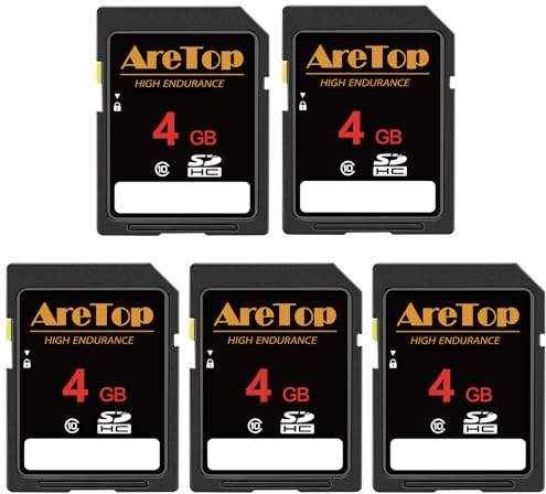 AreTop SD Card 4GB, 5 Pack UHS-I Class 10 SDHC Memory Card, 5 Pack 4GB Full HD Video Secure Digital Cards for Cameras, DSLR, Action Cams and Trail Camera