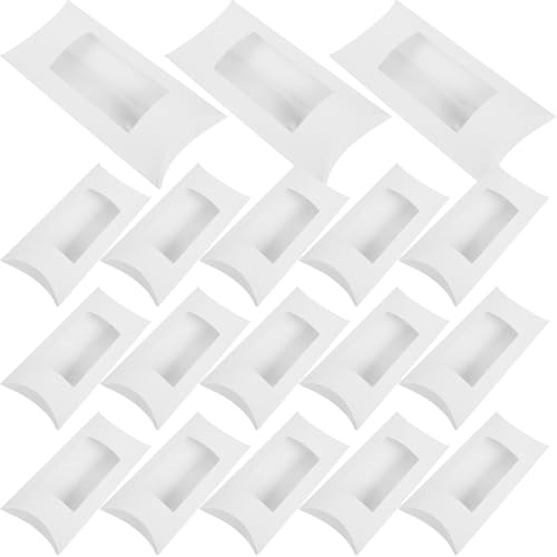 HONITANO 50 St Vita Små Pillow Boxes med Fönster Papper Candy Boxes för Godis Choklad Bakverk och Smyckesförvaring Återanvändbara Presentaskar