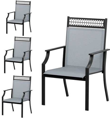 LIFERUN Juego de 4pcs sillas de jardín, Asiento Ancho con Tela Teslin, Transpirable, de Secado rápido, hasta 120 kg, para jardín, terraza, balcón, Zona de Piscina (Gris)