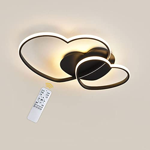 56W dimbara LED-taklampor med fjärrkontroll, barnrumslampa, hjärtformad taklampa armatur Akrylkrona Svart vägglampa för sovrum Lounge Kök y Belysning 65cm