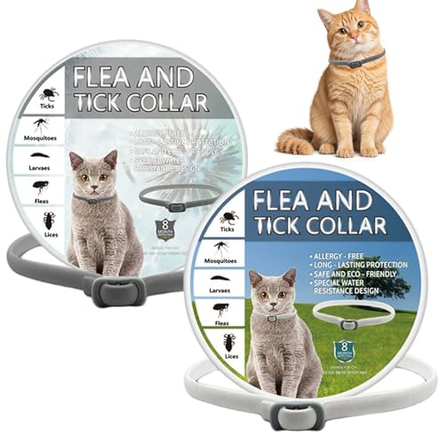 Collar antipulgas para Gatos de 2 Piezas, Collar Ajustable contra pulgas y garrapatas para Gatos de 18, 9 Pulgadas con Aceite Esencial, Impermeable y Seguro para Todas Las Razas