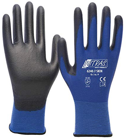 Nitras 12 par 6240 skin nylon stickade handskar med PU-beläggning, fin montering, lämplig för pekskärm, storlek: 7