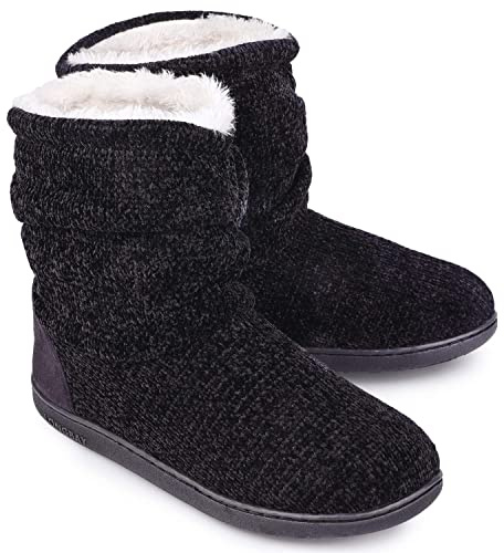 LongBay Women Slipper Boots Warm Memory Foam Indoor Outdoor House Shoe Gift | Elegant Chenille, Plush Fleece Lining, Cushioned Support, Non-Slip, Gift, Home Lounging, Walking & Shopping, Indoor Outdoor
