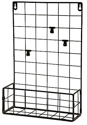HAB & GUT -CR201- Wandgitter schwarz Regal mit Korb DIY Metall Gitter Fotowand Dekoration Pinnwand Foto an der Memoboard Hängen (26x38cm)