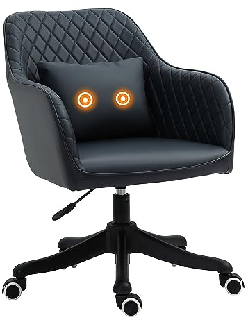 Vinsetto PU Leather Office Chair, Desk Chair, Makeup Vanity Chair with Massage Lumbar Pillow and Rolling Wheels for Bedroom and Home, Deep Blue