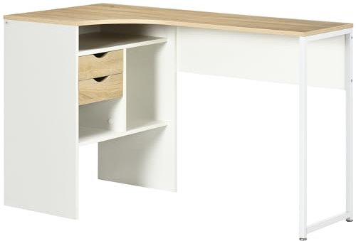 HOMCOM L Shaped Desk, 120cm Computer Desk, Corner Desk with 2 Drawers and 3 Storage Compartments for Home Office, Study Workstation, Oak