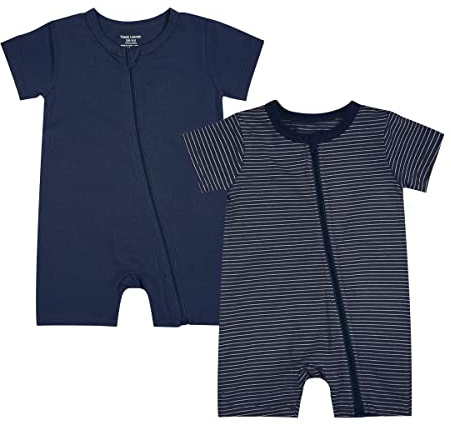 Teach Leanbh Baby Boys or Girls 2 Pack Pajamas Cotton Short Sleeve Zipper Romper Jumpsuits Sleep and Play 3-24 Months (Navy, 18-24 Months)