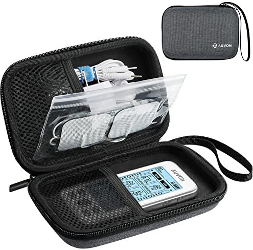 AUVON Professional Hard EVA TENS Protective Travel Case with a Sealed Bag, Shockproof & Waterproof Carrying Case, Compatible with Most TENS Unit Muscle Stimulators and Accessories (Case Only)