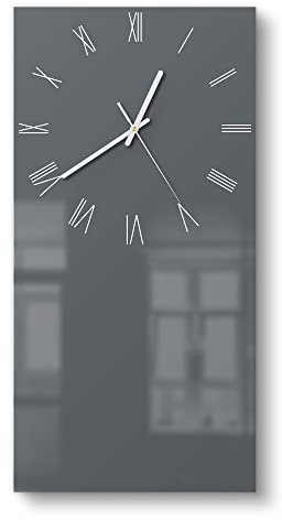 DEQORI Glasuhr | horizontal 30x60 cm | Unifarben - Dunkelgrau | große XXL Design Uhr aus Glas | leise Wanduhr für Wohnzimmer & Küche | Moderne Hingucker Uhr für die Wand