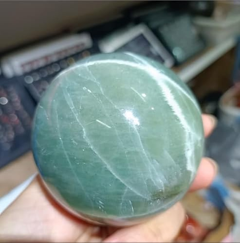 VEKETE Magica Pietra Di Luna Verde Naturale Con Sfera Di Cristallo Minerale Esemplare Reiki Home Office Decorativo, 500-600 G