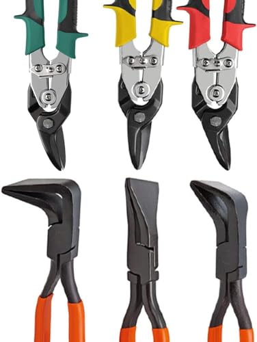 6tlg Cr-Mo Steel Falzzangen (L-280mm | HRC 30-35 | 0° 45° 90°) + Blechscheren (L-250mm | HRC 56-62 | Linker, Rechter, Gerader Schnitt) Biegezange Abkantzange Blechzange Dachdecker Klempner Zange