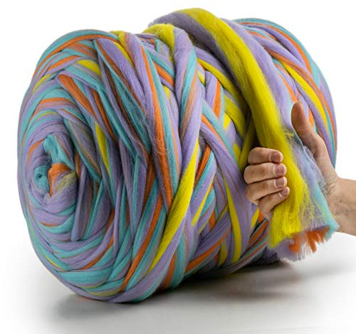 MeriWoolArt XXL Merino Wolle – 100% Schurwolle, Extra Dickes Filzgarn (4–5 cm) für Armstricken, Trocken- & Nassfilzen, Decken & Babydecken – Einhorn 100g