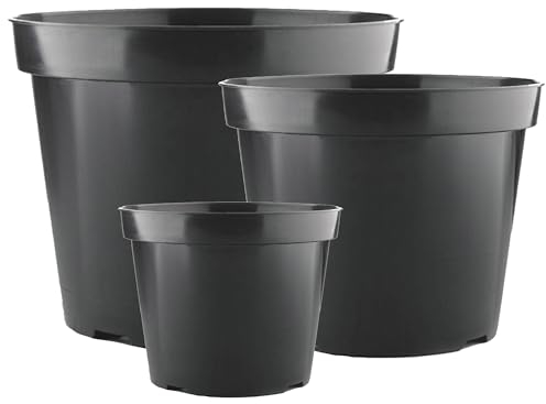 5 x Pots de Fleurs Ronds Noirs de 10L pour cultiver des Plantes de Jardin et des Herbes en extérieur.