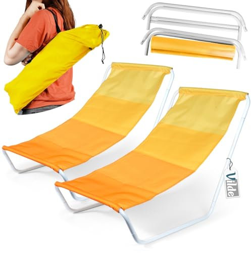 Vilde - Gartenliege Sonnenliege Klappbar - Sonnenliegen - Klappbare Garten Liege Gartenliegen Leicht - Strandliege Liegestuhl Balkon Balkonliege - Strandstuhl tragbar - Set 2 Stück - gelb oange