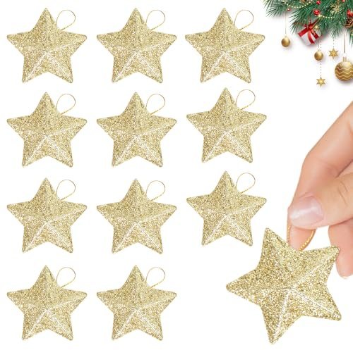 12 Decoraciones Navideñas Doradas, 45x45 mm, Pequeña Estrella, Adornos para Árbol de Navidad, Colgante Santa Árbol De Navidad Colgante Adornos Manualidades Decorar Decoraciones