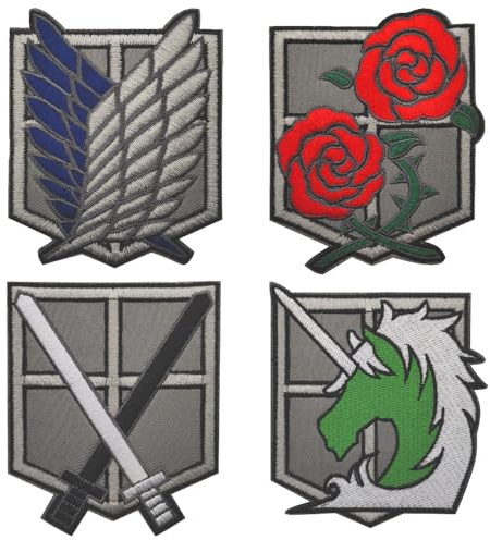 4 piezas compatibles con Attack on Titanio, dibujos animados japoneses con gancho de anillo, soporte para ropa, chaquetas, vaqueros, mochila, uniformes, viajes, aventura, motociclista, colección de