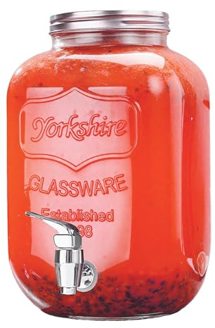 Glass Drink Dispenser 3.8L,Water Dispenser with Tap, Drink Dispenser for Party & Outdoor Use, Jug for Water, Juice,(BBQ, Picnic, Garden Party Essentials)