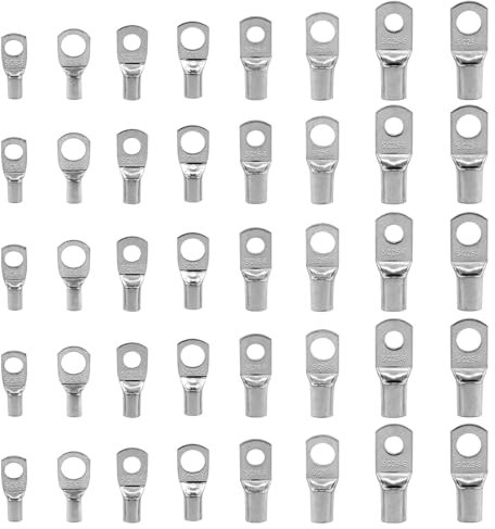 40 Pcs SC Cable Lugs Set, Tinned Copper Battery SC Ring Terminal Connectors, Battery Cable Ends Lugs, Electrical Tubular Terminals Connectors Crimp Lugs Wire Connectors for Auto Cars Boats