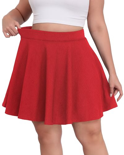 LOUSGUTA Minifalda de patinadora básica versátil de cintura alta acampanada casual elástica para mujer, talla grande