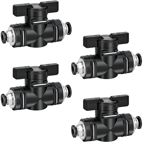 TINGJS Conector Neumático Diámetro Interior 4 mm Válvula de Bola Neumática Válvula Manual Neumática Puede Controlar la Apertura y el Cierre del Fluido 4 Piezas