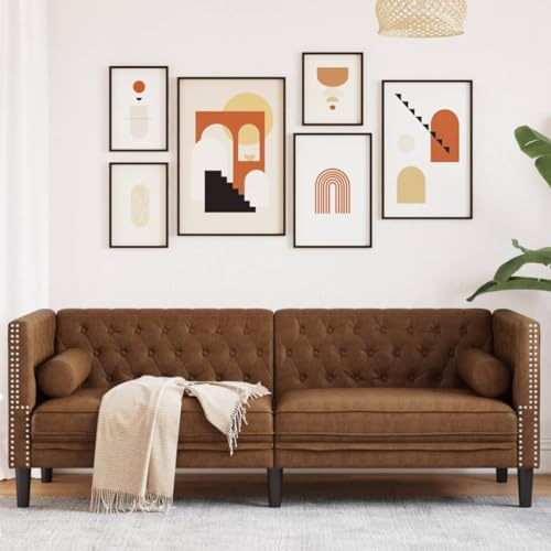 Gecheer Chesterfield Sofa 3-Sitzer Wohnzimmersofa Couch Loungesofa 3-Sitzer Sofa Polstersofa Schlafsofa Schlafcouch Braun Kunstleder in Wildleder-Optik