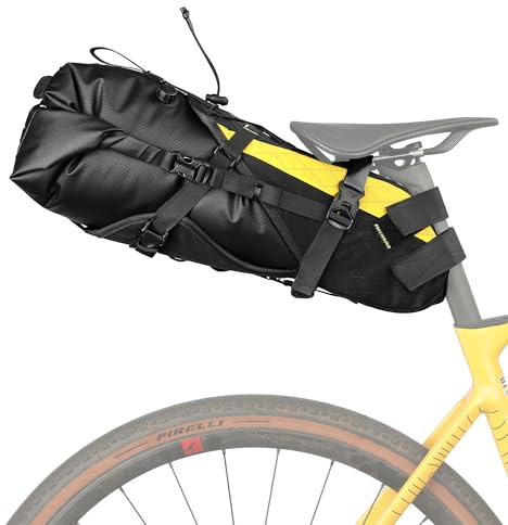 Rhinowalk 14L wasserdichte Satteltasche BHD0020 – Zweiteilige Fahrrad-Satteltasche mit Klettmontage, reißfest, werkzeugloser Aufbau, passt auf die meisten Fahrräder (Gelb)