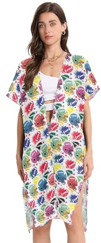 Coppa del Campionato di Pallacanestro Donne Kimono Cardigan Beach Cover Up, Bikini Scialle Aperto Frontale Beachwear Casual Sciolto Leggero Costumi Da Bagno Costume Da Bagno Body Wraps Suit, A, L