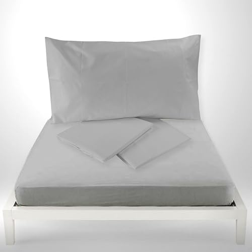 Zambaiti Set Lenzuola Matrimoniale Sugar Tinta Unita – Completo Letto Due Piazze in 100% Cotone – 4 Pezzi (GHIACCIO)