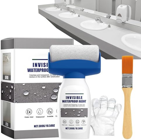 Agente impermeabilizzante invisibile - Spray impermeabilizzante 300 ml | Kit di riparazione multiuso con spazzola e guanti per guarnizioni per bagno, fondazioni, piscina e coperture