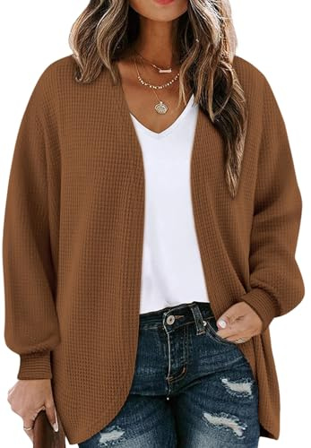 Chicrise Gilet Femme Long Légère Cardigan Fine Côtelé Col V Veste Tricot Basics D'Extérieur Marron Petit 34-36 S