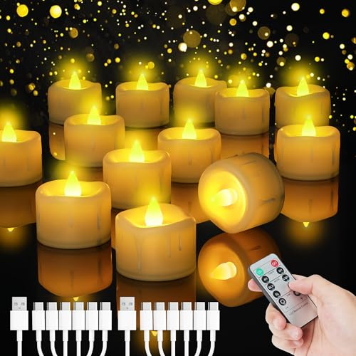 12 Stück LED Teelichter Wiederaufladbare mit Fernbedienung und Timer