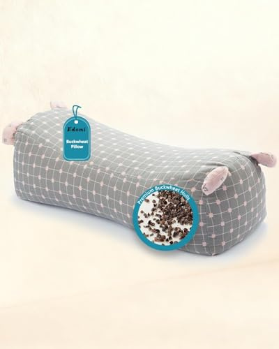 Edomi Buckwheat Pillow for Sleeping - Adjustable Buckwheat Hull Pillow for Neck Support, 16.5 x6.3” Cervical Roll Pillow, Firm Cylinder Bolster for Pain Relief, Yoga, Lumbar Support