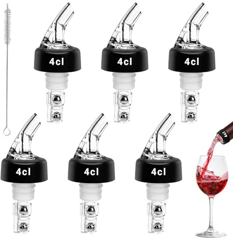 6 Pezzi Versatore Automatico Misurato, Misurino per Cocktail, Dosatore Cocktail con Spazzola, Versatori per Bottiglie di Liquore, per Cocktail, Vino, Grappa (4cl)
