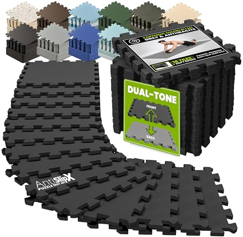Tapis de Protection de Sol Set AntiSlipX - Tapis de Sport Antidérapant | Gymnastique Matelas Puzzle pour Appareils Salle de Fitness Exercice Entraînement Yoga Pilates Tatami Garage Piscine Isolation