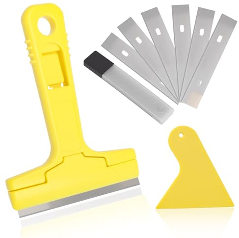 Raspador multiusos con cuchillas intercambiables,Set con raspador grande + mini rascador + 10 cuchillas de repuesto Rascador de vidrio rascador cerámico herramienta para quitar adhesivos raspador