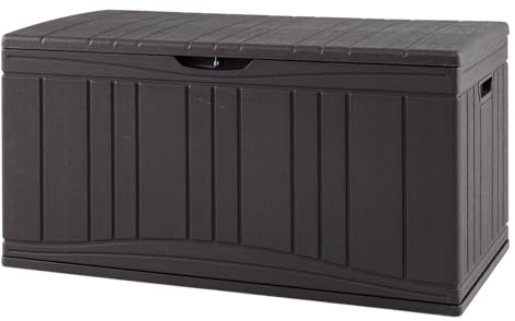 GIANTEX Coffre de Rangement en HDPE 300 L avec Couvercle, Trou pour Cadenas, Coffre De Jardin Exterieur Imperméable et Résistant aux Intempéries pour Salon, Jardin et Bord de Piscine, Marron