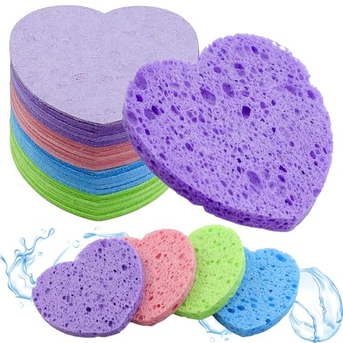 40 Piezas Esponja Facial Corazón para Limpieza y Exfoliación Esponja Facial Comprimida Esponja de Limpieza Facial Reutilizable Natural para Limpieza Profunda Diaria y Desmaquillante