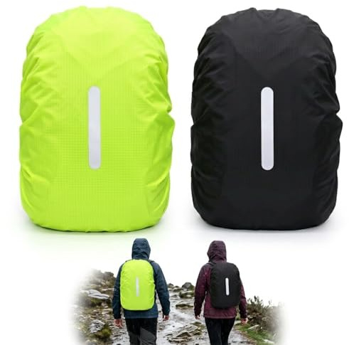 2 Pcs Funda Impermeable Mochila con Tira Reflectante para 40L a 50L Camping | Tejido 210T Unisex Hombres Mujeres Resistente Al Desgarro A Las Manchas Impermeable Fácil Guardar Reflectante por la Noche